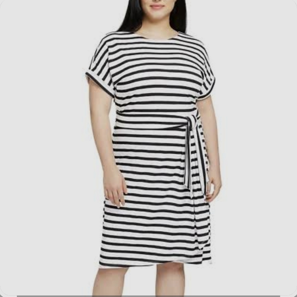 Chaps Black and White Midi Sundress with Dolman Sleeves